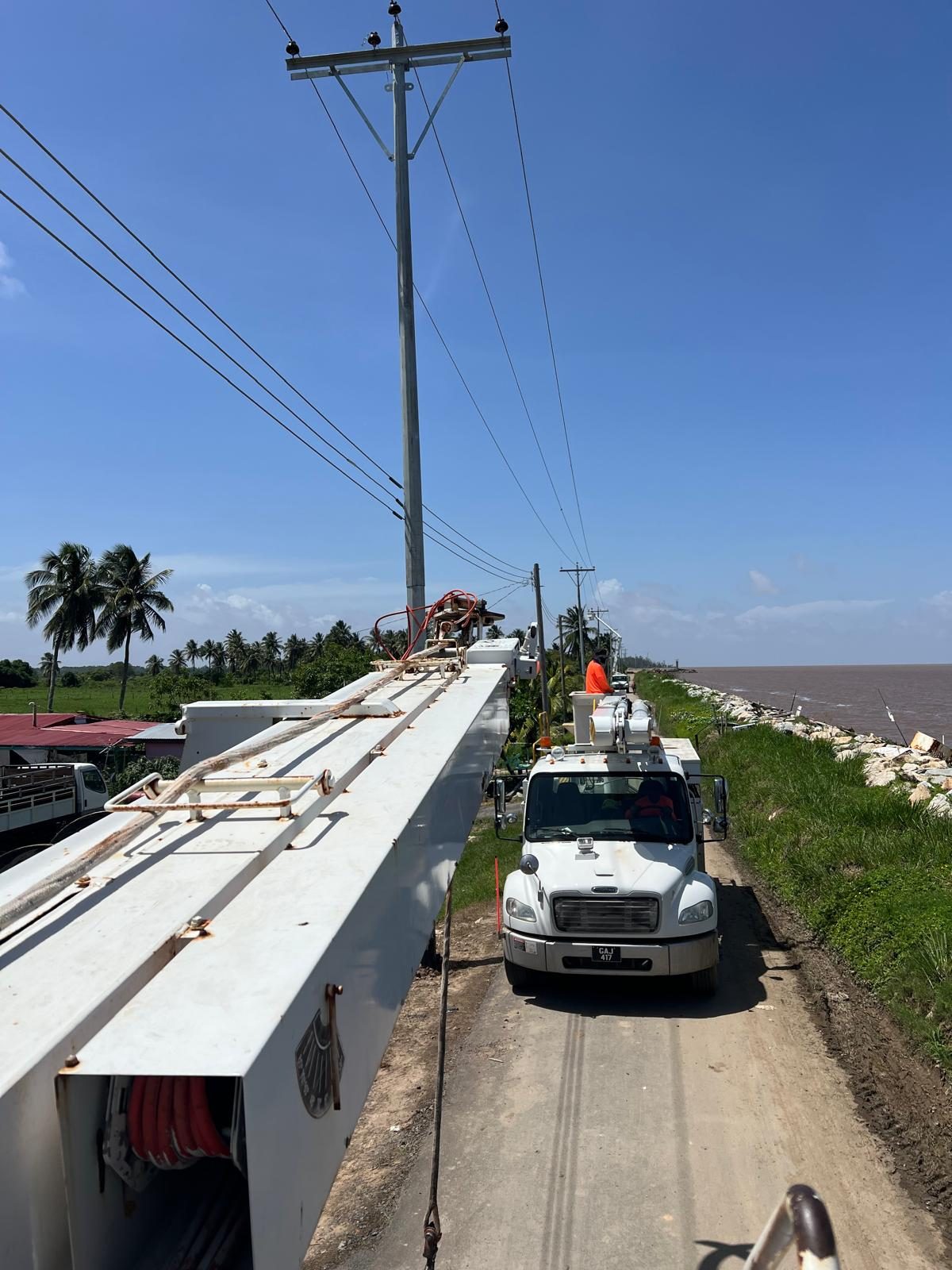 Distribution line work along the seawall